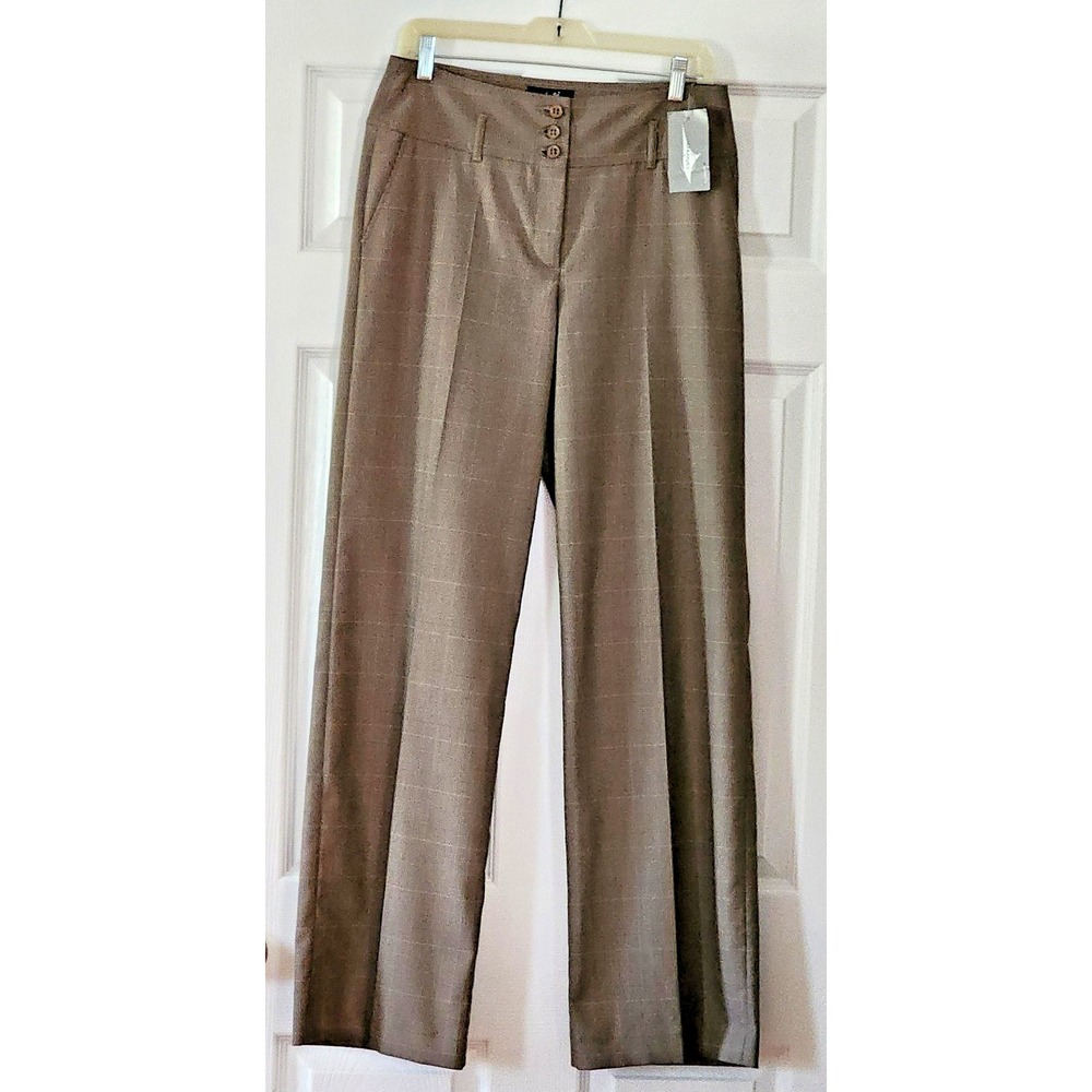 Vanilla Women's Brown Plaid Twill Dress Pants Button Fly Pockets  Size 38